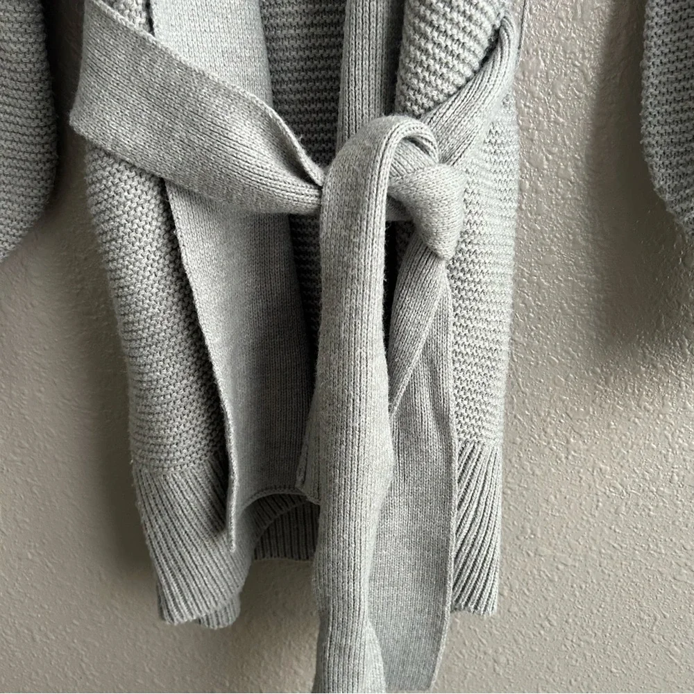 Vero Moda Light Gray VMNONAME Long Knit Tie Waist Shawl Neck‎ Cardigan Sweater